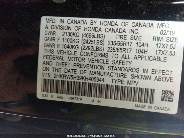 Photo 8 VIN: 2HKRW5H39KH405944 - HONDA CR-V 