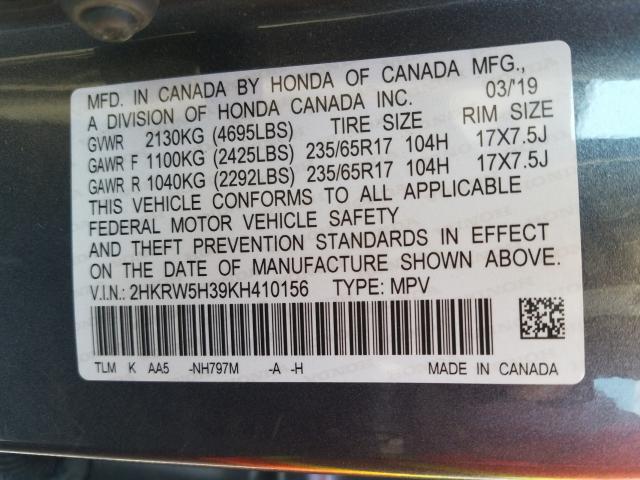 Photo 9 VIN: 2HKRW5H39KH410156 - HONDA CR-V 