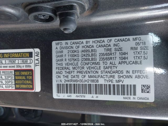 Photo 8 VIN: 2HKRW6H30JH218838 - HONDA CR-V 