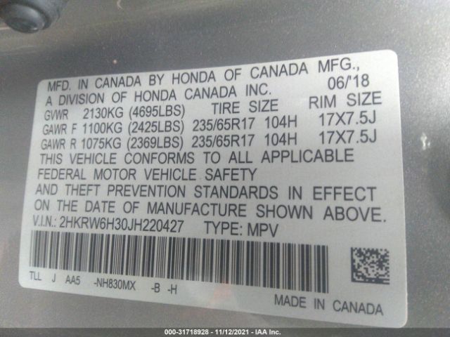 Photo 8 VIN: 2HKRW6H30JH220427 - HONDA CR-V 