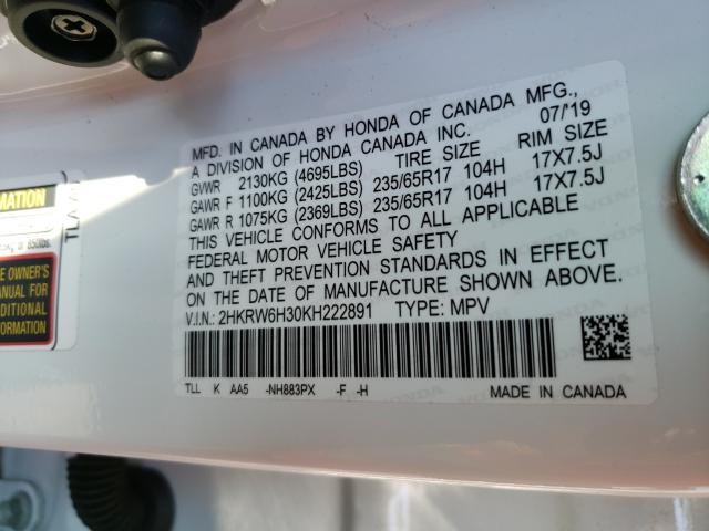 Photo 9 VIN: 2HKRW6H30KH222891 - HONDA CR-V 