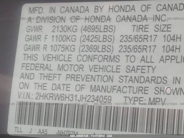 Photo 8 VIN: 2HKRW6H31JH234059 - HONDA CR-V 