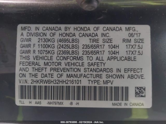 Photo 8 VIN: 2HKRW6H32HH216101 - HONDA CR-V 