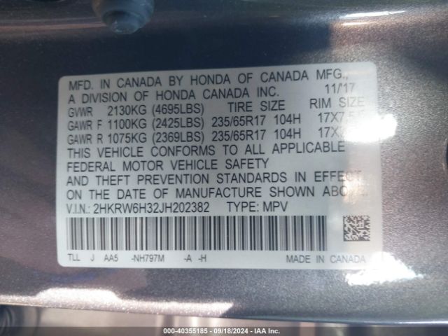 Photo 8 VIN: 2HKRW6H32JH202382 - HONDA CR-V 