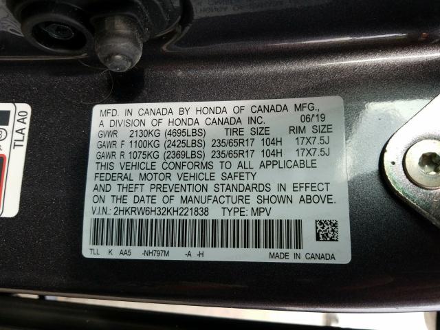 Photo 9 VIN: 2HKRW6H32KH221838 - HONDA CR-V LX 