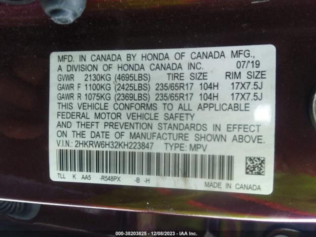 Photo 8 VIN: 2HKRW6H32KH223847 - HONDA CR-V 