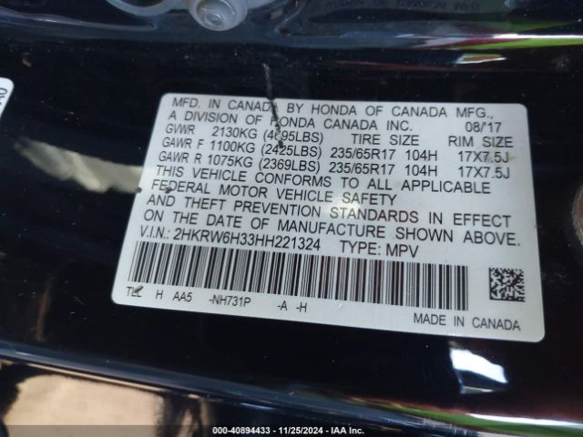 Photo 8 VIN: 2HKRW6H33HH221324 - HONDA CR-V 