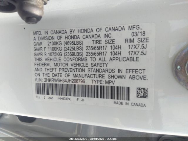 Photo 8 VIN: 2HKRW6H34JH208796 - HONDA CR-V 