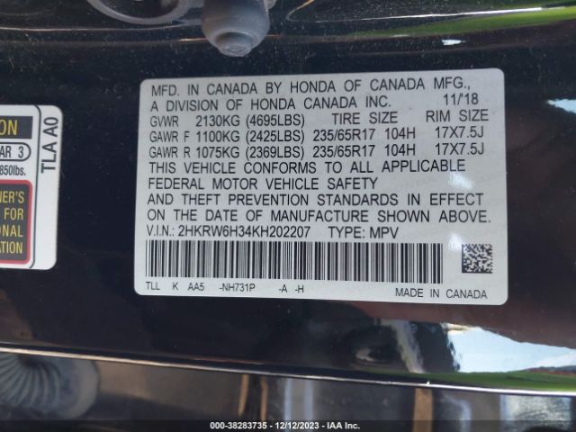 Photo 8 VIN: 2HKRW6H34KH202207 - HONDA CR-V 