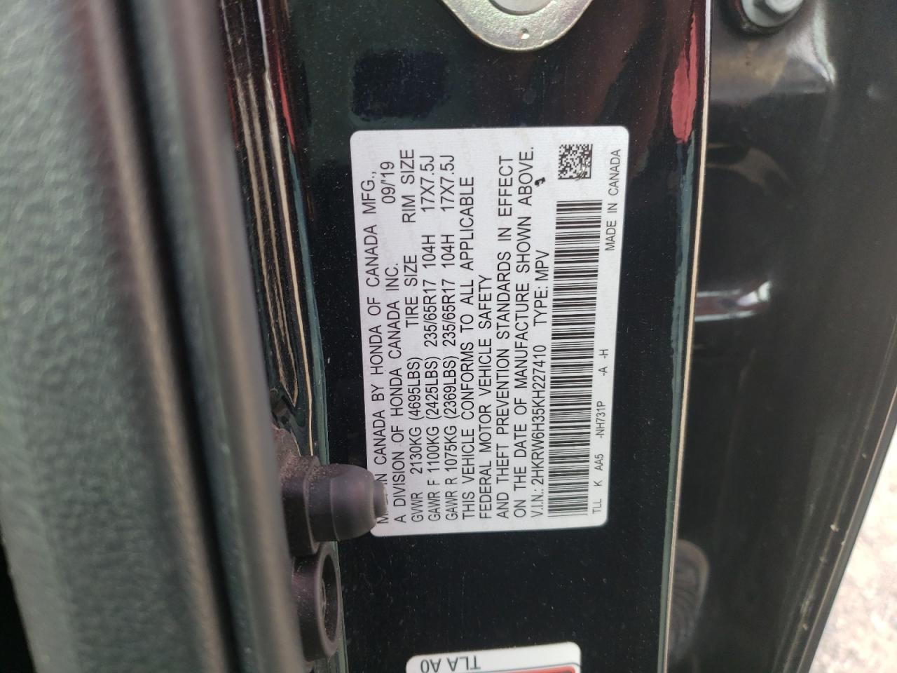 Photo 11 VIN: 2HKRW6H35KH227410 - HONDA CR-V 