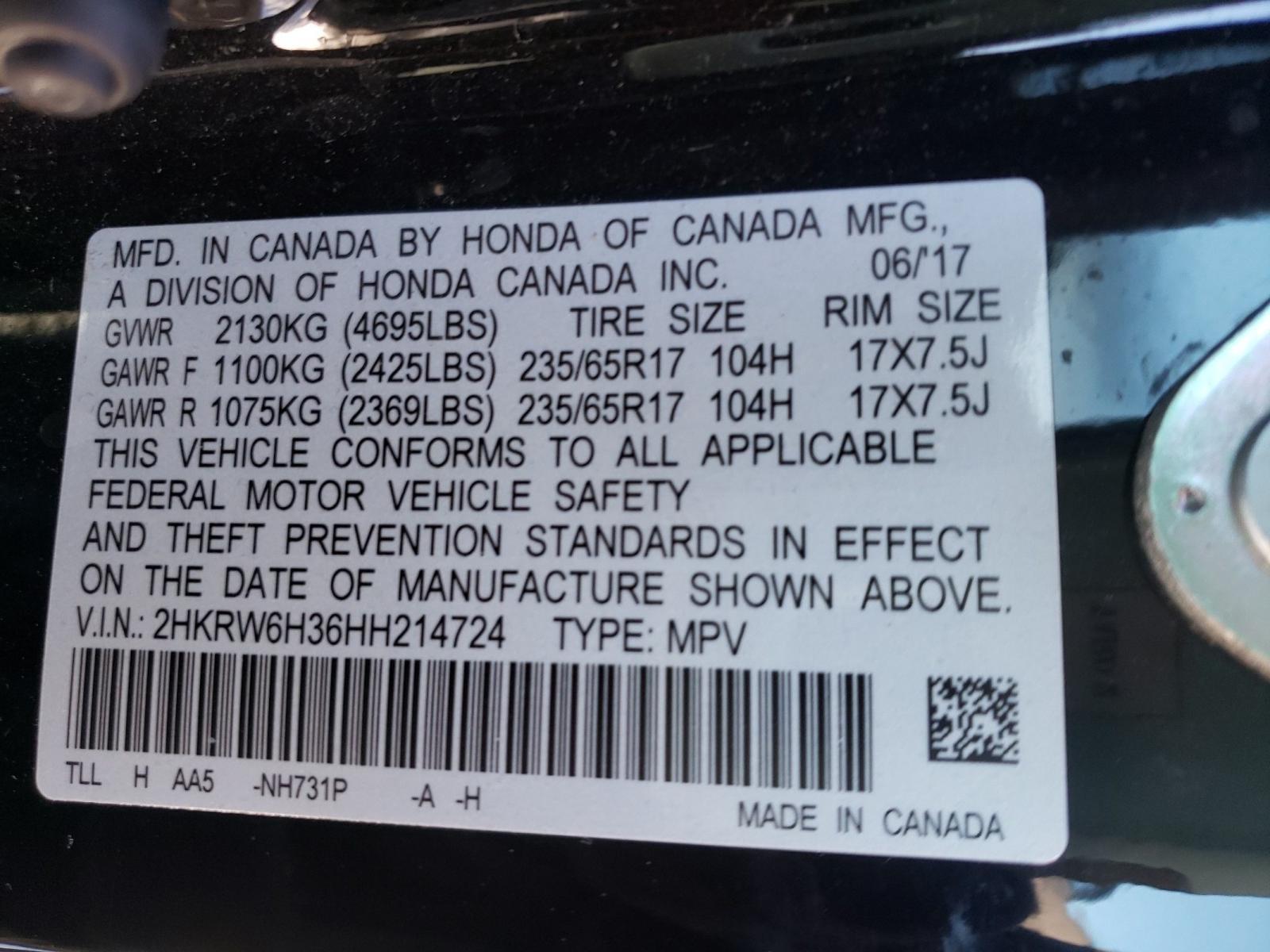 Photo 9 VIN: 2HKRW6H36HH214724 - HONDA CR-V LX 