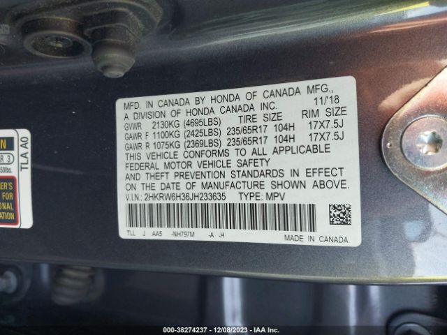 Photo 8 VIN: 2HKRW6H36JH233635 - HONDA CR-V 