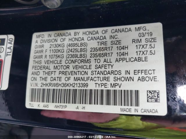 Photo 8 VIN: 2HKRW6H36KH213399 - HONDA CR-V 