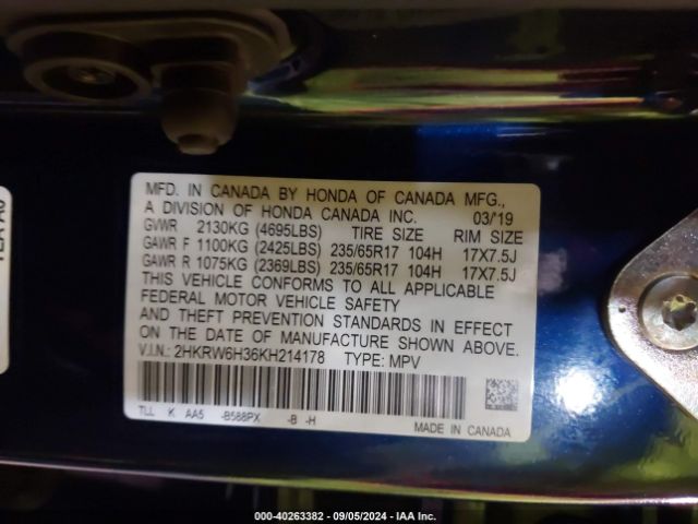 Photo 8 VIN: 2HKRW6H36KH214178 - HONDA CR-V 