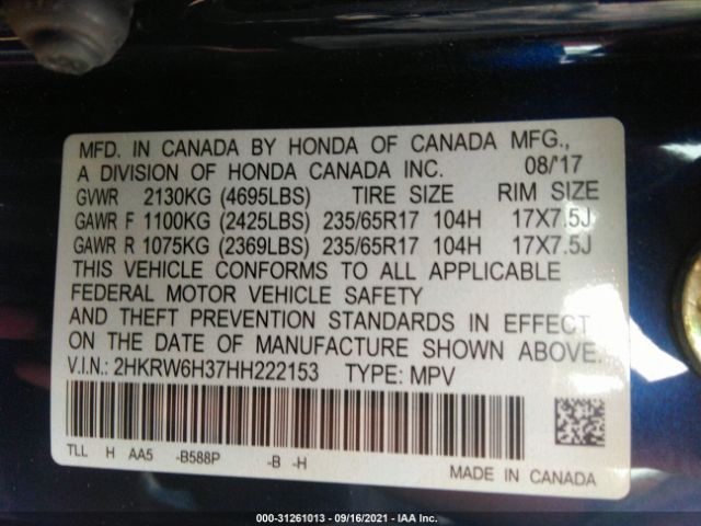 Photo 8 VIN: 2HKRW6H37HH222153 - HONDA CR-V 