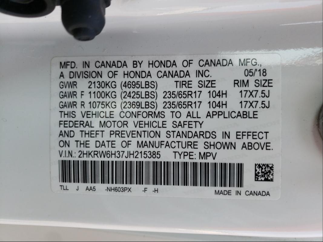 Photo 9 VIN: 2HKRW6H37JH215385 - HONDA CR-V LX 