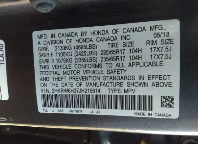 Photo 8 VIN: 2HKRW6H37JH215614 - HONDA CR-V 