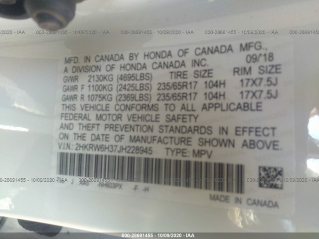 Photo 8 VIN: 2HKRW6H37JH228945 - HONDA CR-V 