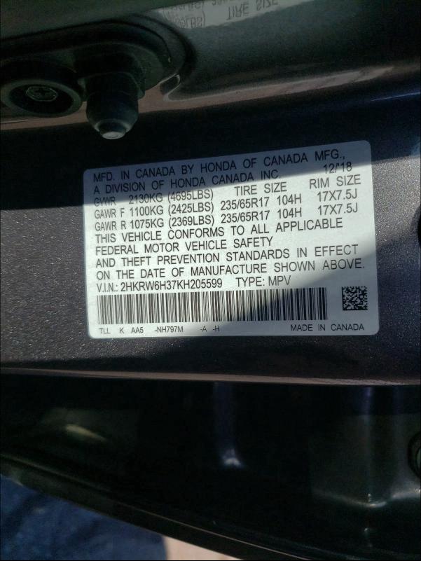 Photo 9 VIN: 2HKRW6H37KH205599 - HONDA CR-V LX 