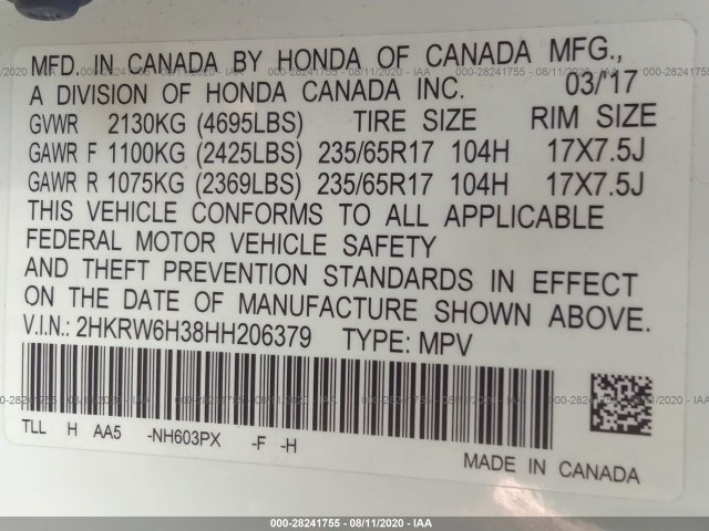 Photo 8 VIN: 2HKRW6H38HH206379 - HONDA CR-V 