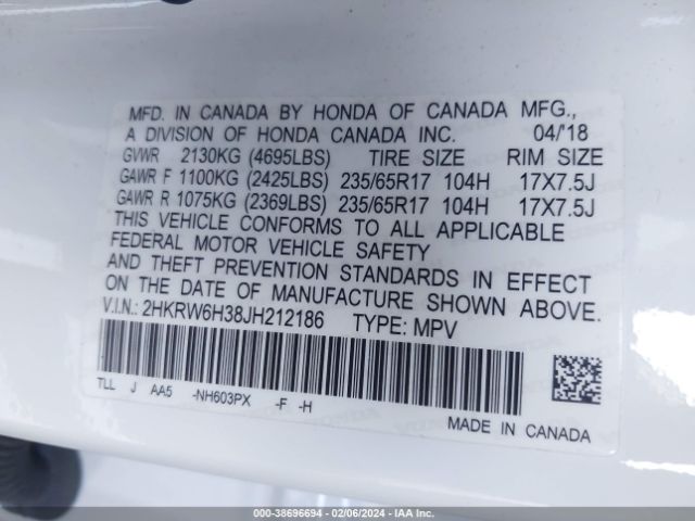 Photo 8 VIN: 2HKRW6H38JH212186 - HONDA CR-V 