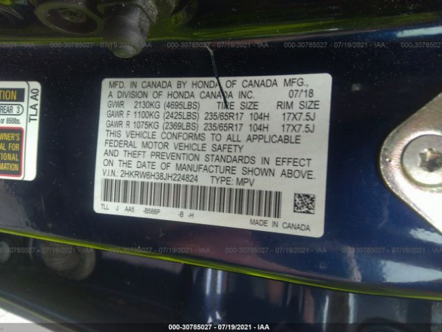 Photo 8 VIN: 2HKRW6H38JH224824 - HONDA CR-V 