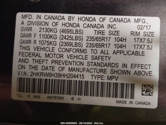 Photo 8 VIN: 2HKRW6H39HH204415 - HONDA CR-V 