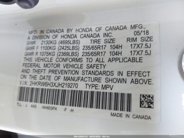 Photo 8 VIN: 2HKRW6H3XJH219270 - HONDA CR-V 