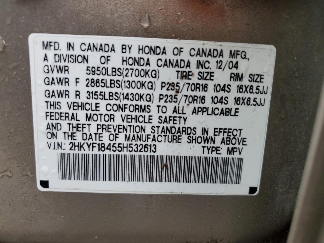 Photo 12 VIN: 2HKYF18455H532613 - HONDA PILOT 