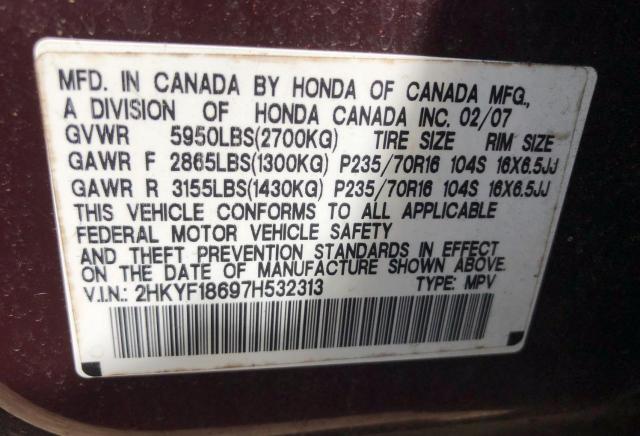 Photo 9 VIN: 2HKYF18697H532313 - HONDA PILOT EXL 