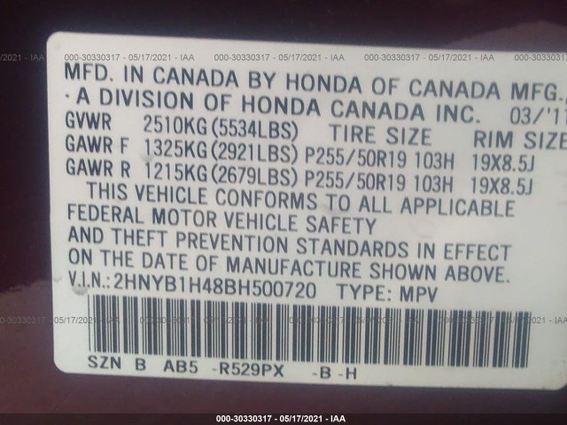 Photo 8 VIN: 2HNYB1H48BH500720 - ACURA ZDX 