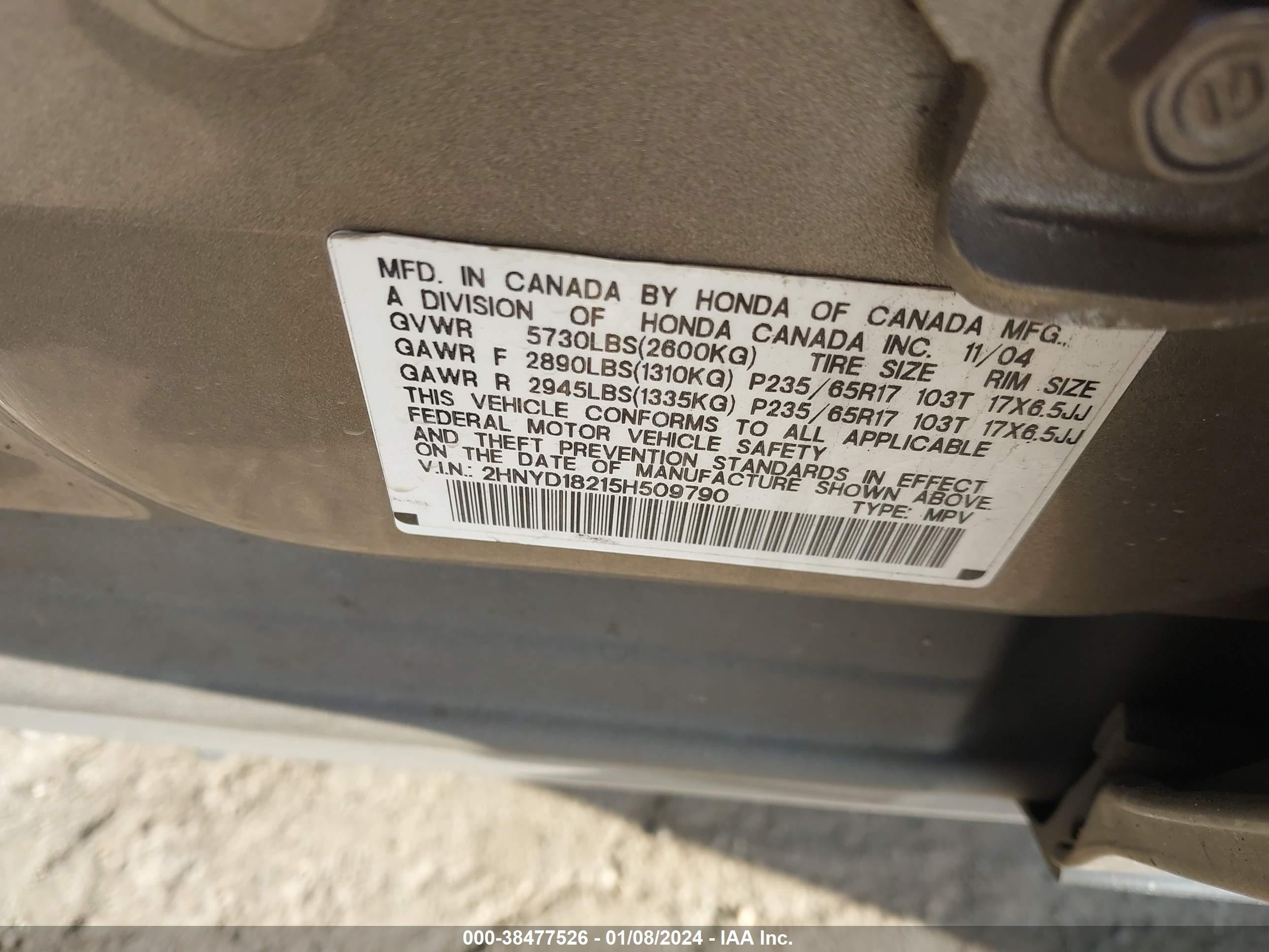 Photo 8 VIN: 2HNYD18215H509790 - ACURA MDX 