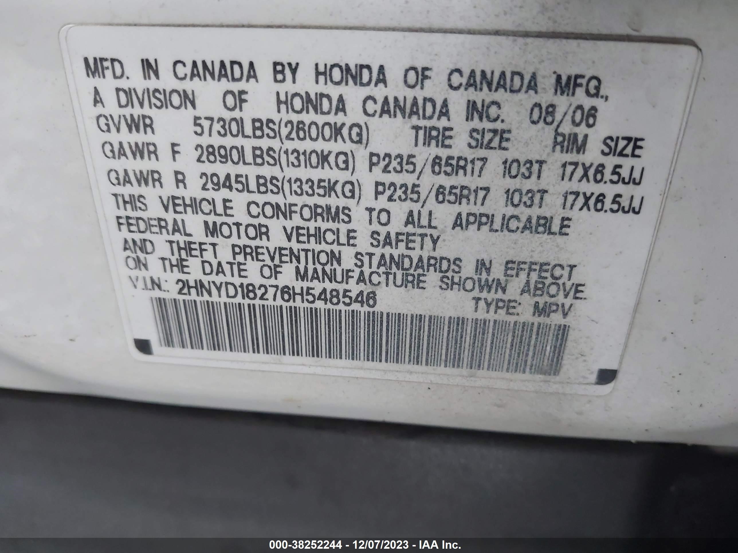 Photo 8 VIN: 2HNYD18276H548546 - ACURA MDX 