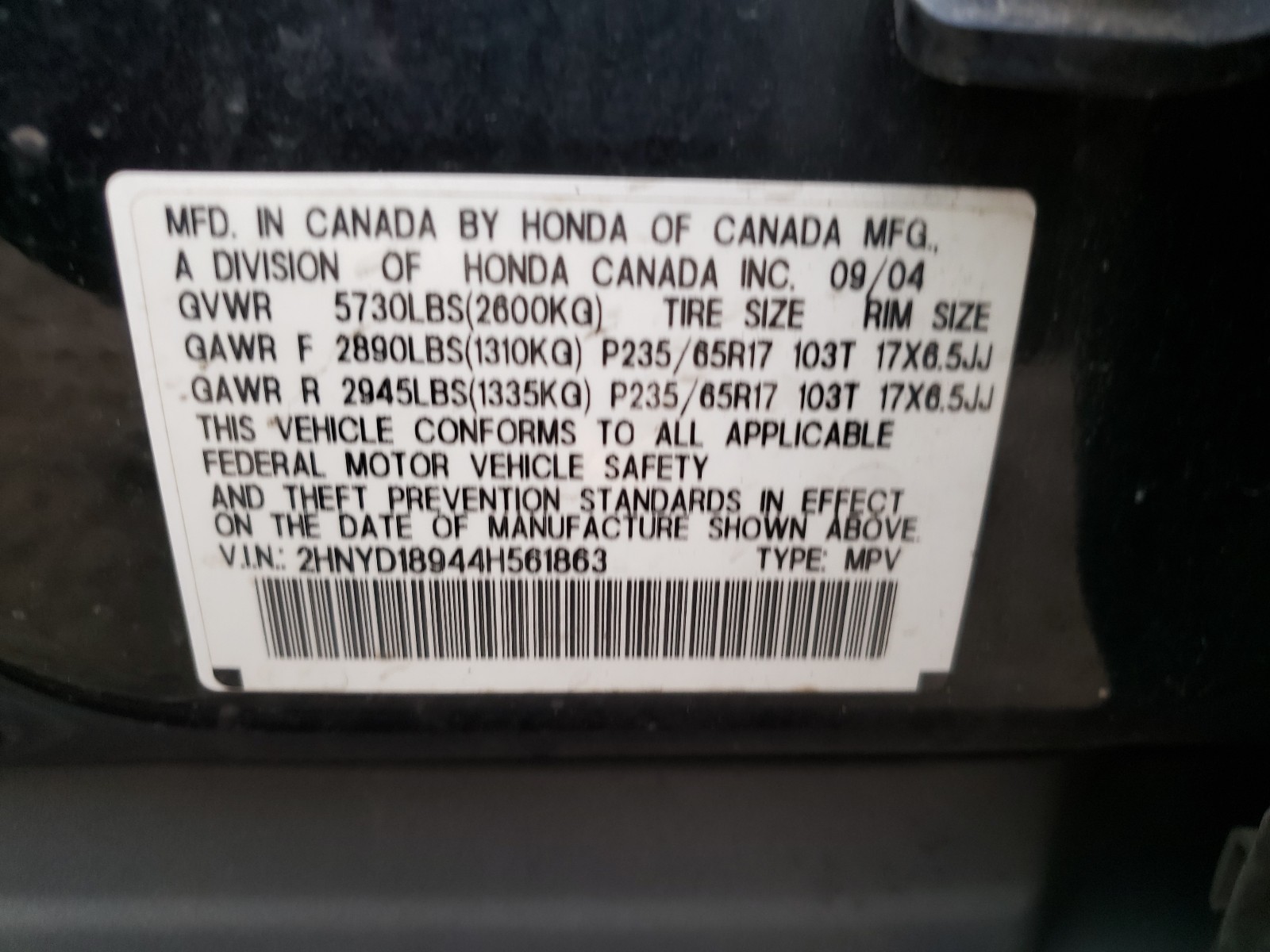 Photo 9 VIN: 2HNYD18944H561863 - ACURA MDX TOURIN 