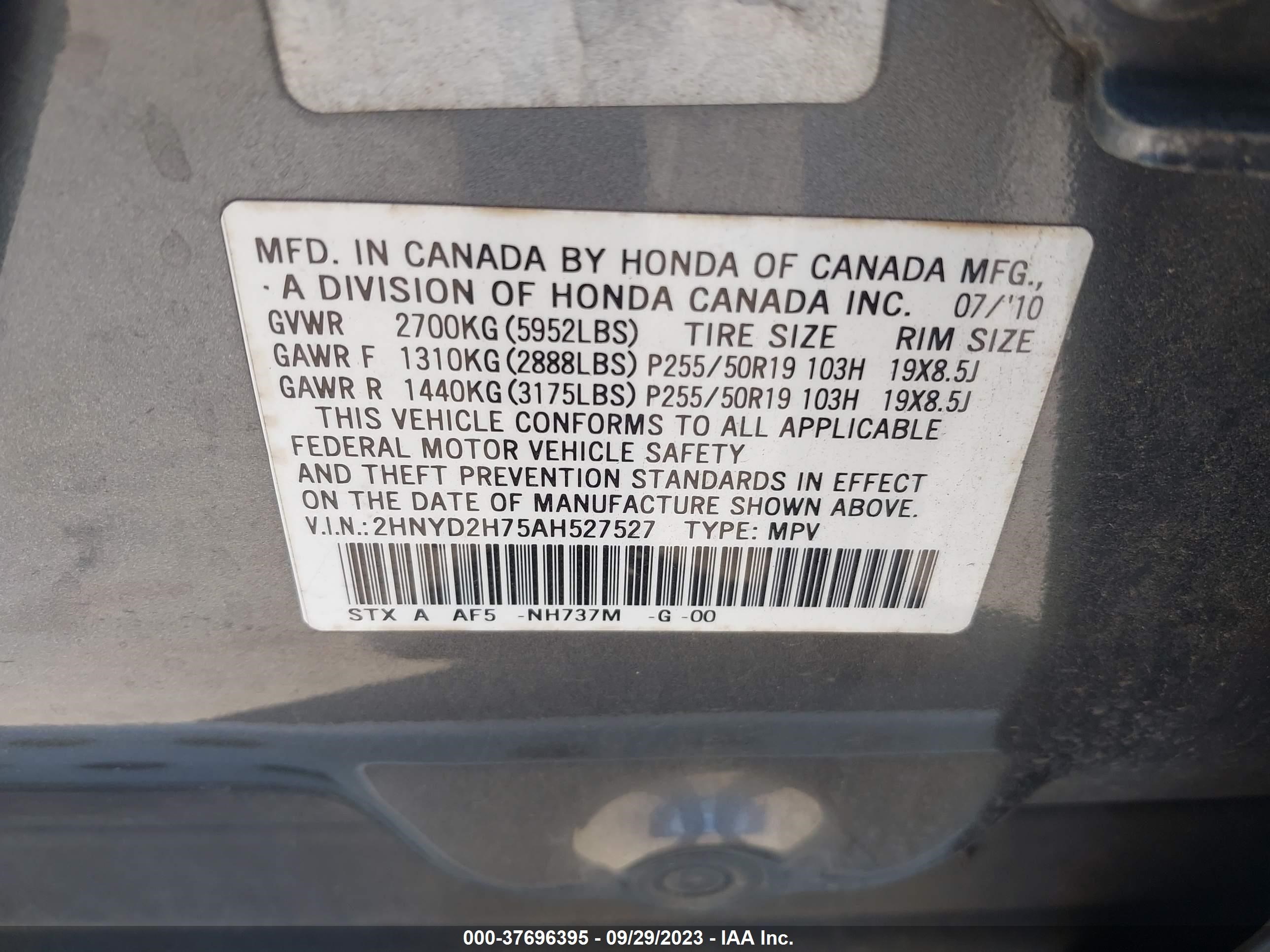 Photo 8 VIN: 2HNYD2H75AH527527 - ACURA MDX 