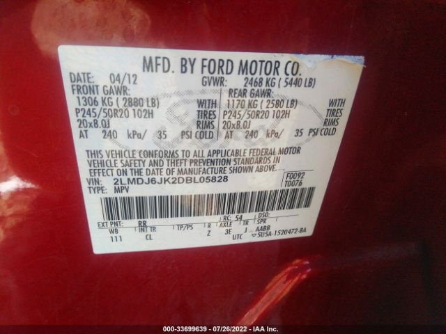 Photo 8 VIN: 2LMDJ6JK2DBL05828 - LINCOLN MKX 