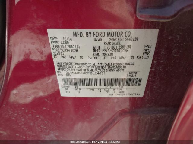 Photo 8 VIN: 2LMDJ6JK6FBL24031 - LINCOLN MKX 