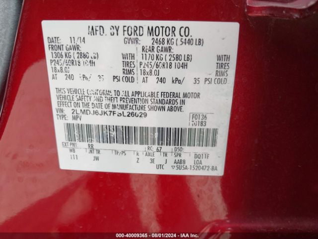 Photo 8 VIN: 2LMDJ6JK7FBL26029 - LINCOLN MKX 