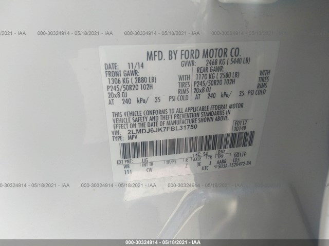 Photo 8 VIN: 2LMDJ6JK7FBL31750 - LINCOLN MKX 