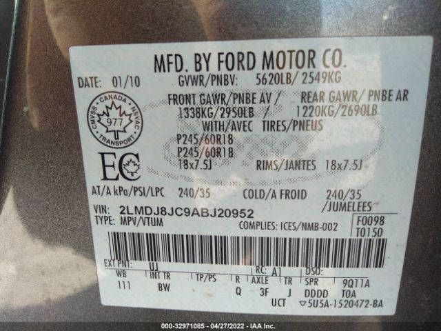 Photo 8 VIN: 2LMDJ8JC9ABJ20952 - LINCOLN MKX 