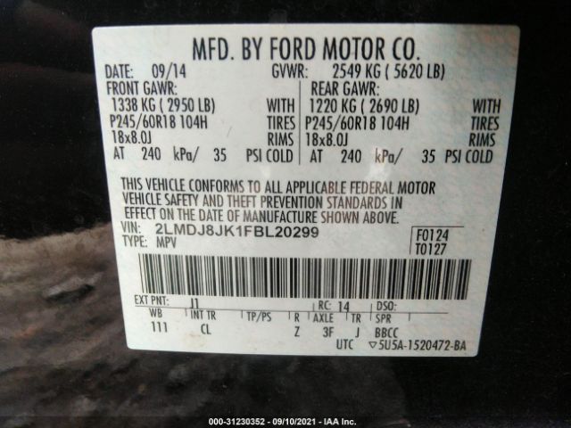 Photo 8 VIN: 2LMDJ8JK1FBL20299 - LINCOLN MKX 