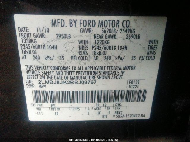 Photo 8 VIN: 2LMDJ8JK2BBJ09767 - LINCOLN MKX 