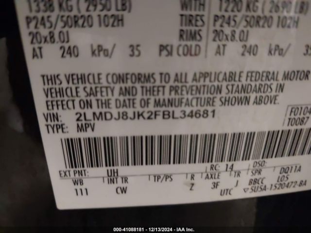 Photo 8 VIN: 2LMDJ8JK2FBL34681 - LINCOLN MKX 