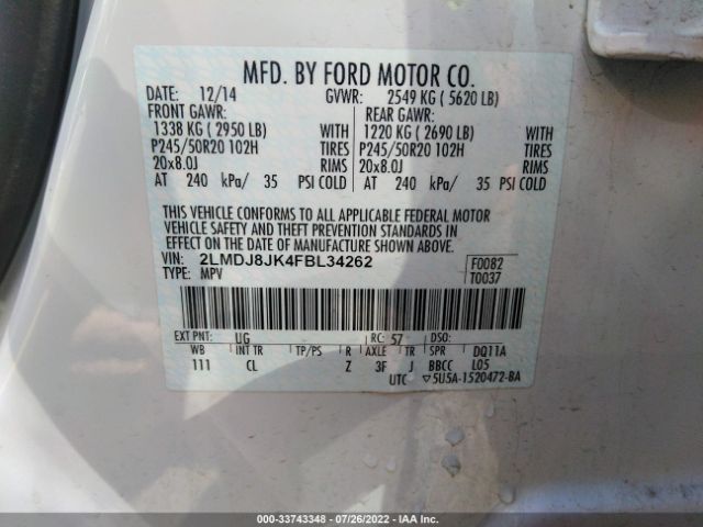 Photo 8 VIN: 2LMDJ8JK4FBL34262 - LINCOLN MKX 