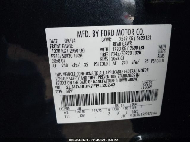 Photo 8 VIN: 2LMDJ8JK7FBL20243 - LINCOLN MKX 