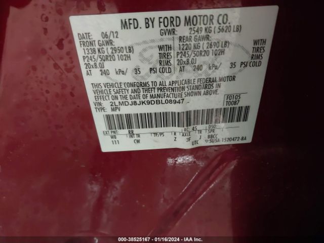 Photo 8 VIN: 2LMDJ8JK9DBL08947 - LINCOLN MKX 