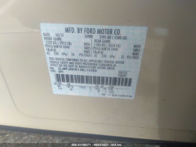 Photo 8 VIN: 2LMPJ6KR1JBL14380 - LINCOLN MKX 