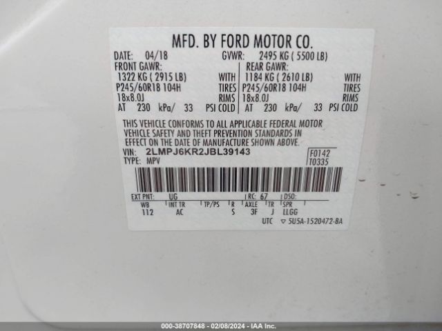 Photo 8 VIN: 2LMPJ6KR2JBL39143 - LINCOLN MKX 