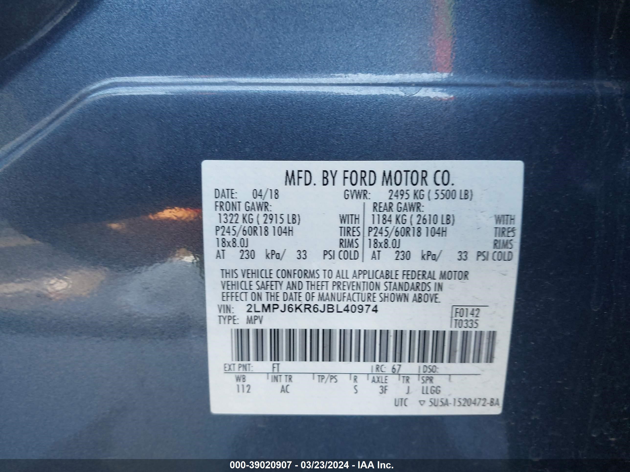 Photo 8 VIN: 2LMPJ6KR6JBL40974 - LINCOLN MKX 