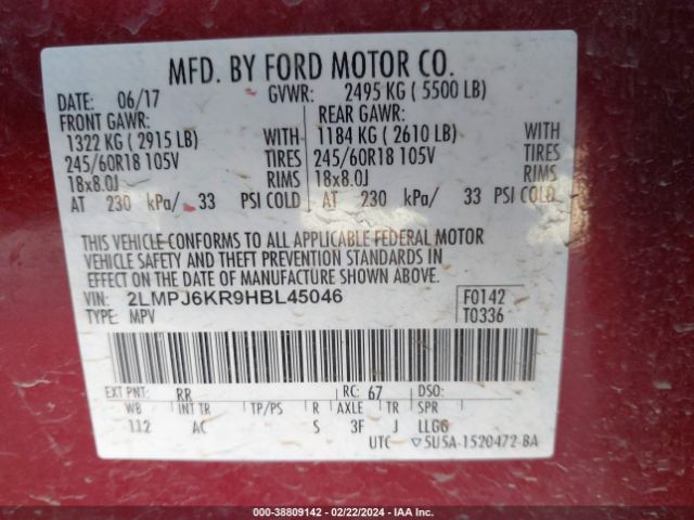 Photo 8 VIN: 2LMPJ6KR9HBL45046 - LINCOLN MKX 